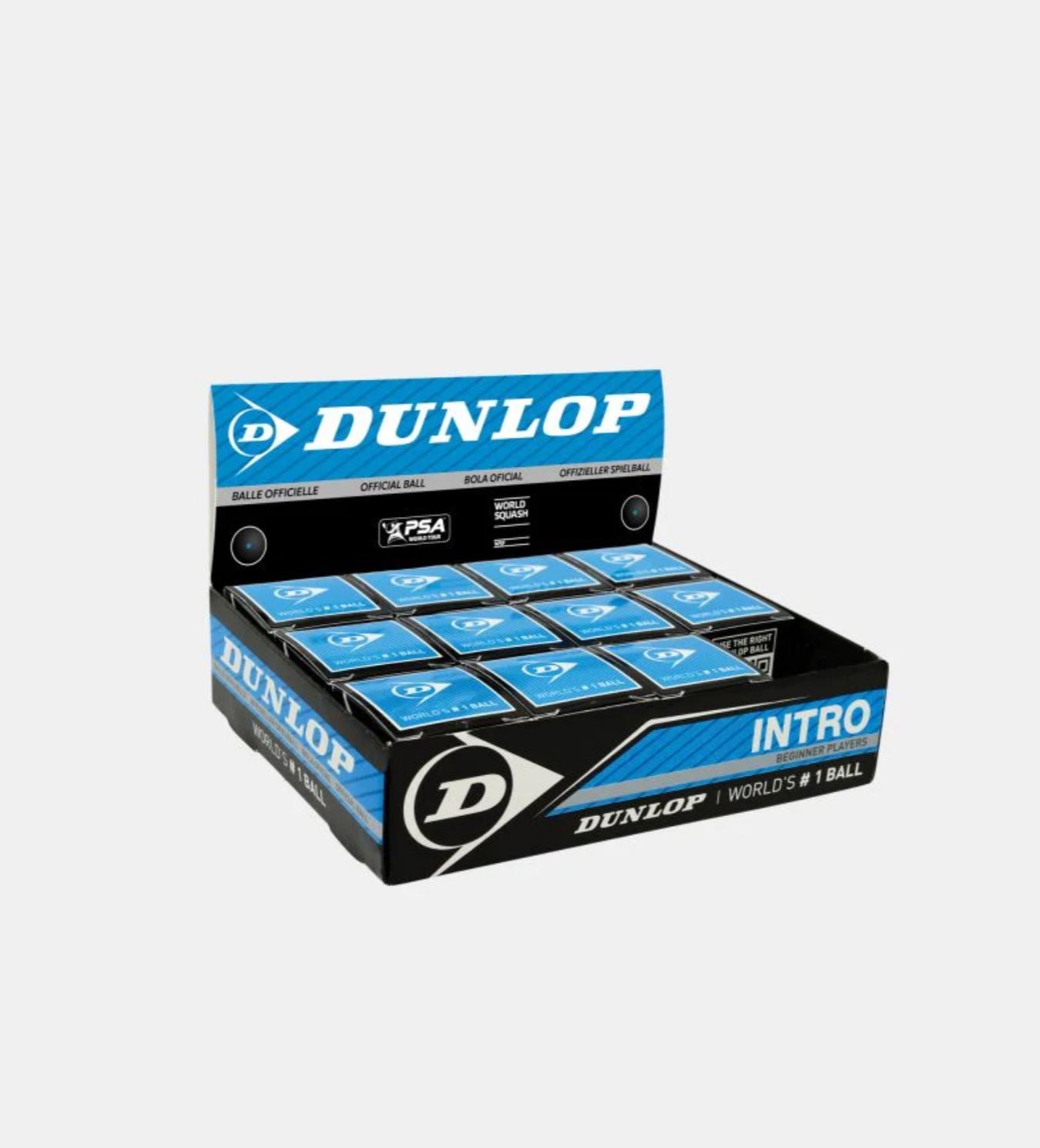 12 stk. Dunlop Intro squashbolde (1 blå prik)